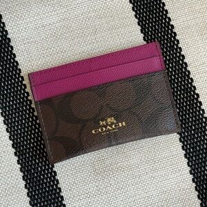 NWOT Coach Brown Monogram Card Holder Magenta
